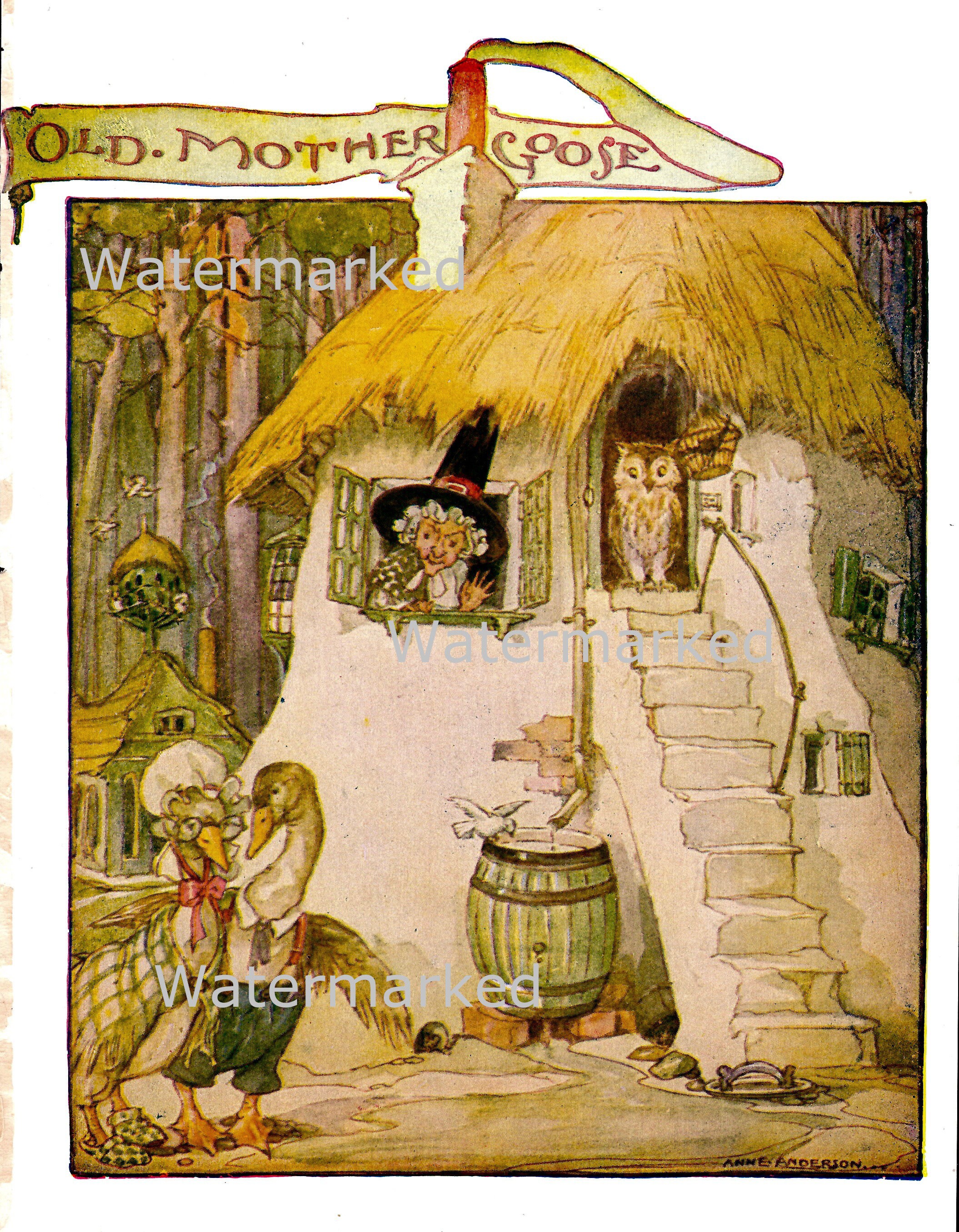 Vintage Fairy Tales, Old Mother Goose & Children, in Her