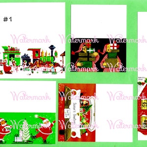 Fogli collage natalizi vintage della metà del secolo, mini cartoline o tag, tagliati e piegati, scegli tra set1-4. Download digitale istantaneo
