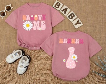 Personalized Groovy One Bubble Romper – Boho Daisy 1st Birthday Outfit for Girl, One Year Old Gift