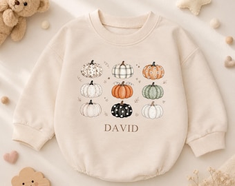 Tutina personalizzata per neonato con motivo zucca, completo autunnale personalizzato per neonato, tutina con motivo zucca, regalo per baby shower, abbigliamento per neonato per il Giorno del Ringraziamento
