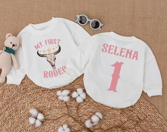 Personalized My First Rodeo Romper – Cowgirl Birthday Outfit for Baby Girls