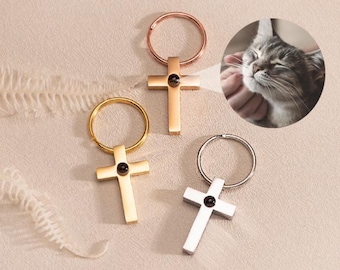 Cross Photo Projection Keychain,Custom Projection Keychain,Picture Inside Jewelry, Christian Gift,Baptism Gift,Memorial Keyring for Her Him