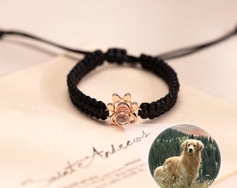 Paw Projection Braided Bracelet,Pet Photo Projection,Picture Inside Bracelet,Adjustable Bracelet,Pet Lover Jewelry,Memorial Birthday Gift