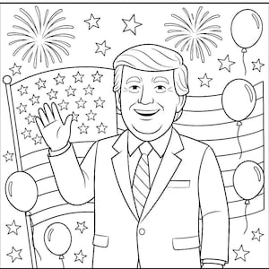 Trump coloring book, patriotic coloring pages, 4th of July kids activity, Donald Trump printables, USA president coloring book