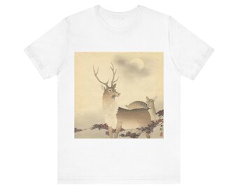 Estetyczny szkic dwóch jeleni - Bella Canvas 3001 Unisex Jersey z krótkim rękawem