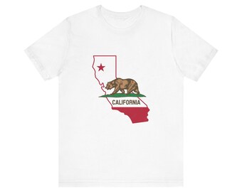 Flaga stanu Kalifornia - Bella Canvas 3001 Unisex Jersey Krótki rękaw Koszulka