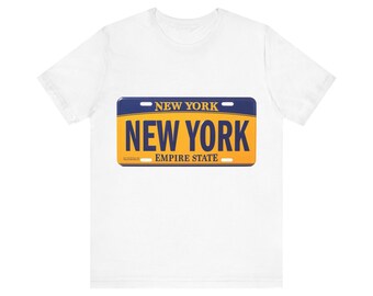 Tablica rejestracyjna stanu Nowy Jork - Bella Canvas 3001 Unisex Jersey z krótkim rękawem