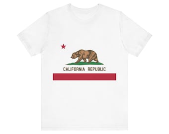 Flaga stanu Kalifornia - Bella Canvas 3001 Unisex Jersey Krótki rękaw Koszulka