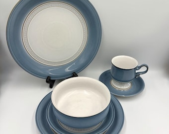 DENBY England CASTILE BLUE Pattern 6 Piece Place Setting 3 Plates Bowl Tea Set