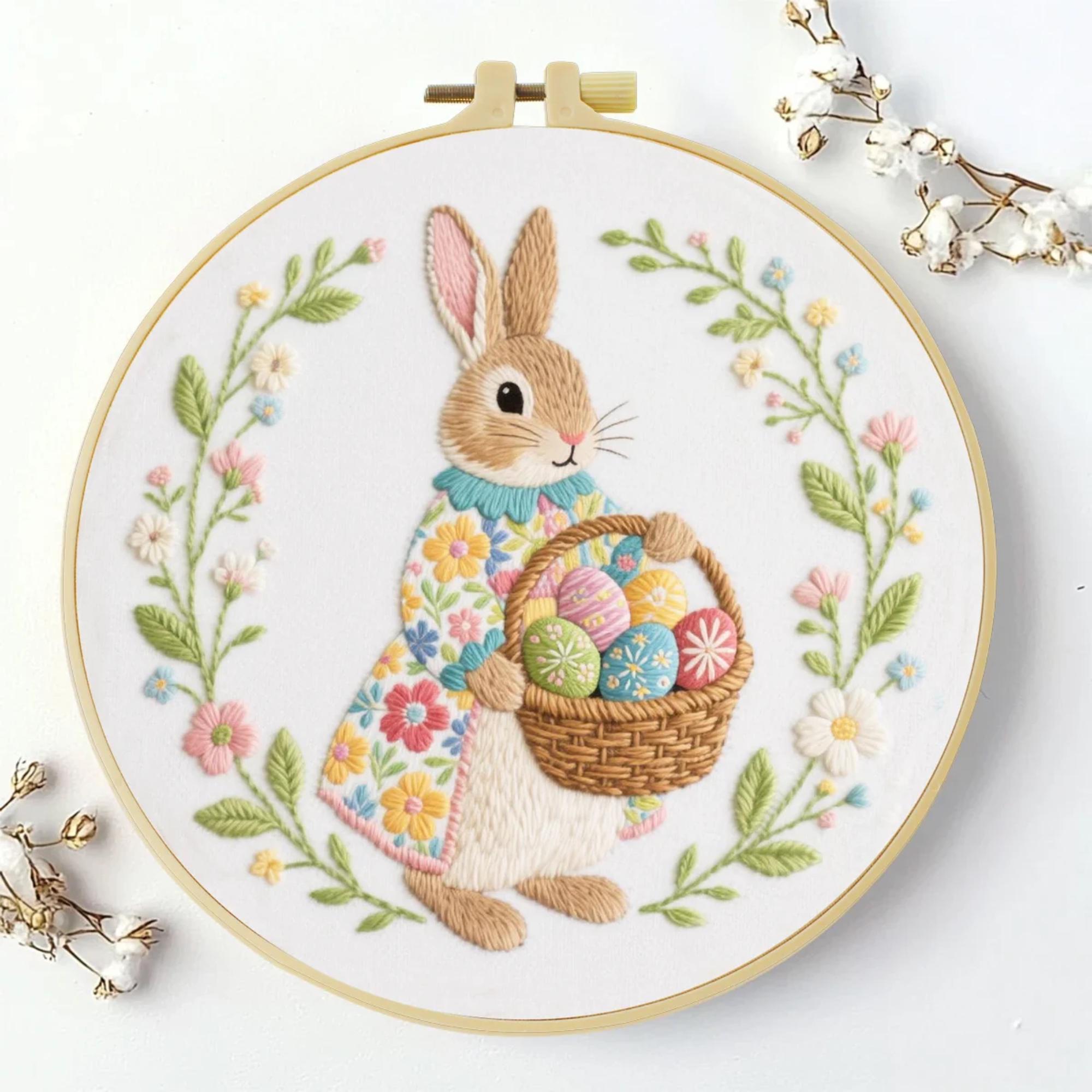 Easter bunny embroidery kit, beginner embroidery kit, starter kit, modern embroidery, aesthetic broidery, DIY craft kit, easter craft gift
