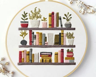 book embroidery kit for beginner, hand broidery diy craft gift for book lover