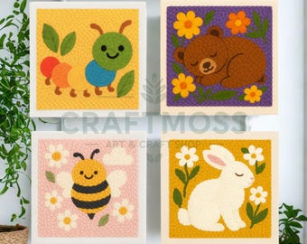 Kit de bordado con aguja perforadora para principiantes, kit de tufting de animales lindos, kit de manualidades de bricolaje, enganche de alfombras, decoración de guardería, costura perforada,