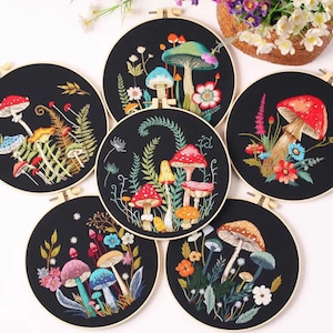 Mushroom Embroidery Kit: Beginner DIY Craft, Floral Design