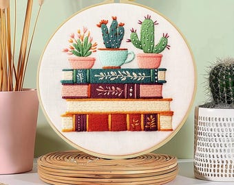 book embroidery kit, beginner embroidery kit, starter embroidery, modern embroidery, aesthetic broidery, DIY craft kit, gift for book lover