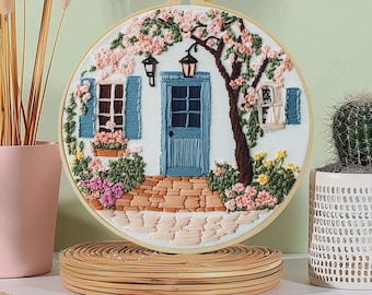 Kit de bordado para iniciantes, kit de bordado para começar, bordado de casa, bordado moderno, bordado estético, kit de artesanato faça você mesmo, jardim, flores