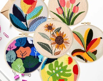 Flower Punch Needle Embroidery Kit: Beginner DIY Craft, Floral Rug Hooking