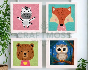 Kit de bordado con aguja perforadora para principiantes, kit de tufting de animales lindos, kit de manualidades de bricolaje, enganche de alfombras, decoración de guardería, costura perforada,