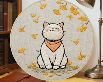 Kit de bordado de gato, kit de bordado para principiantes, bordado de inicio, bordado moderno, bordado estético, kit de manualidades de bricolaje, regalo para amantes de los gatos