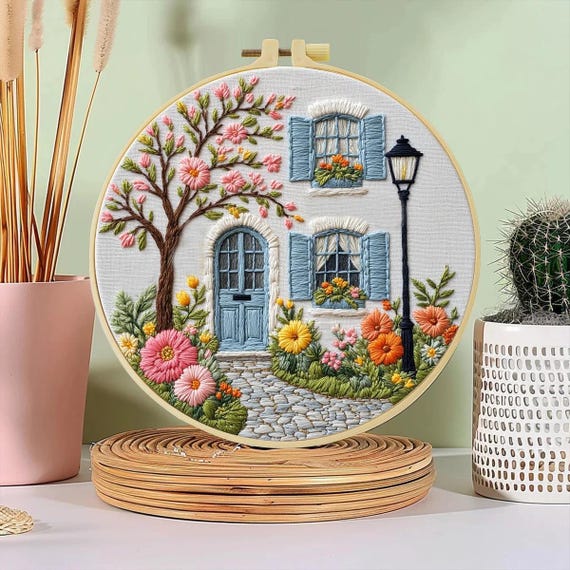 beginner embroidery kit, starter embroidery kit, house embroidery, modern embroidery, aesthetic embroidery, DIY craft kit, gift for