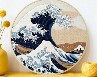 Great Wave embroidery kit, beginner embroidery starter kit, modern embroidery, aesthetic broidery, DIY craft kit