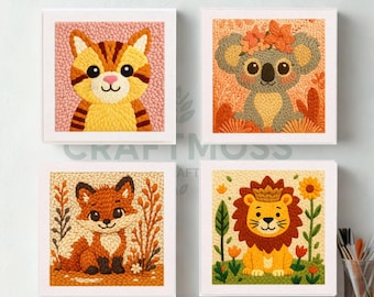 Kit de bordado con aguja perforadora para principiantes, kit de tufting de animales lindos, kit de manualidades de bricolaje, enganche de alfombras, decoración de guardería, costura perforada,