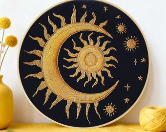 Mond Stickpackung, Anfänger Stickpackung, Starter Kit, Mond Tarot Stickerei, ästhetische Stickerei, DIY Bastelpackung