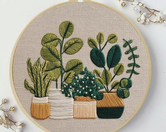 Plant embroidery kit: beginner embroidery kit, starter DIY craft kit, botanical embroidery design