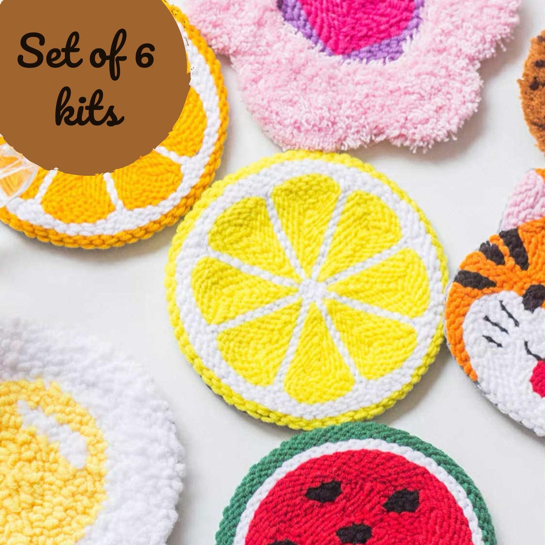 DIY Punch Needle Coaster Kit 6 Pcs, Tufting Coaster Kit, Punch Needle ...