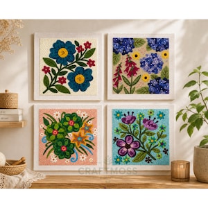 beginner Punch Needle Embroidery Kit, abstract flower Tufting Kit, DIY Craft kit, Rug Hooking, abstract wall decor