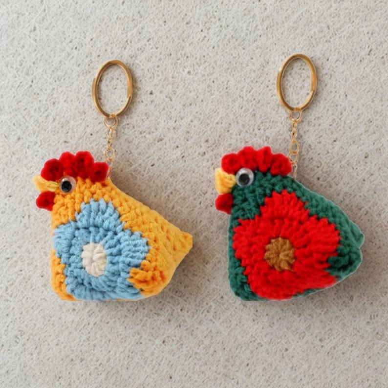 Crochet Chicken Keychain Kit, Beginner Amigurumi Craft, DIY Toy Pattern ...