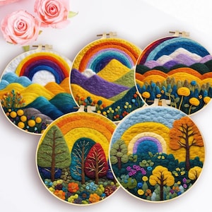 landscape needle felting kit, wool felting kit, wool roving, DIY kit, craft kit, gift for her, beginner scenary felt kit, starter easy kit