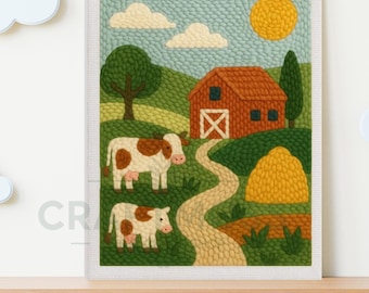 Beginner Punch Needle Embroidery Kit, farm Tufting Kit, DIY Craft kit, scenery Rug Hooking, gift for her, starter kit