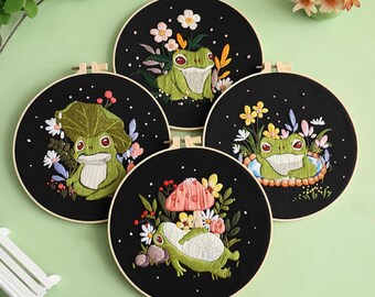 Frog Embroidery Kit: Modern DIY Craft for Beginners