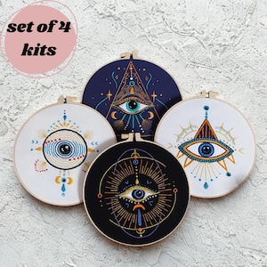Evil eyes embroidery kit, modern embroidery kit, tarot embroidery kit, beginner embroidery kit starter, DIY craft kit, gift for her