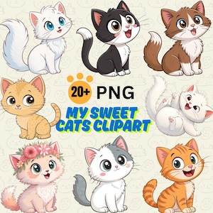 Kawaii Cat Clipart Bundle, Funny Kitten, Hello kitty tshirt PNG, Printable Cartoon Cat Clip Art Kittens, Cat Lover Gift, Cat Breeds PNG file