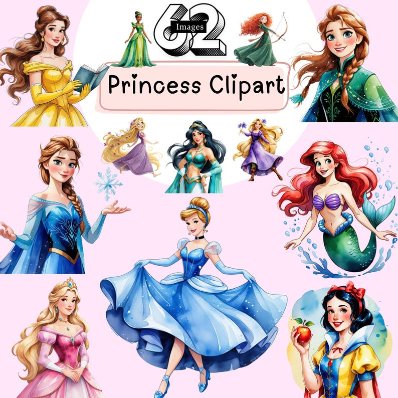 Watercolor Princess Clipart Bundle, Fairytale PNG JPG (digital Download ...