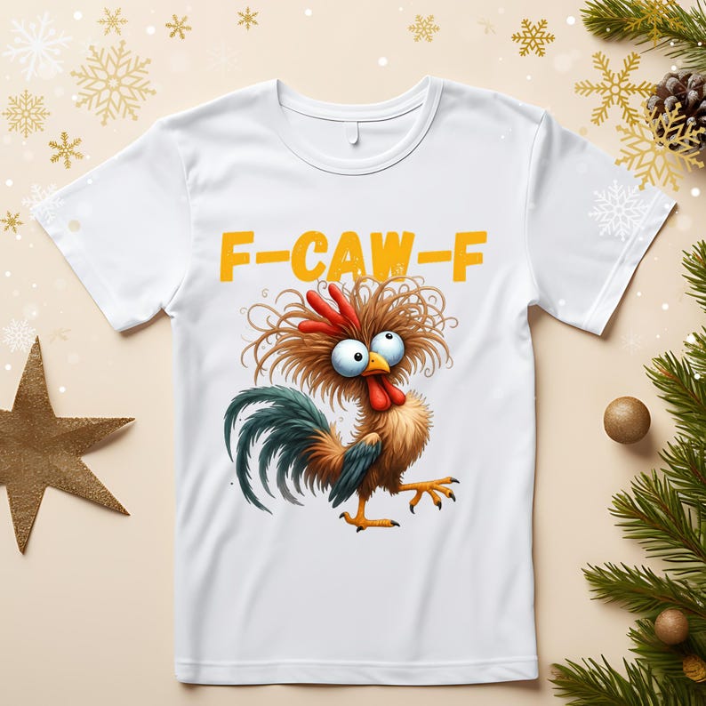 Funny F-Caw-F Chicken PNG, Screaming Rooster Meme Clipart, Crazy Hen Digital Art, F CAW F Meme Png, Meme Farm Animal Shirt Design Download
