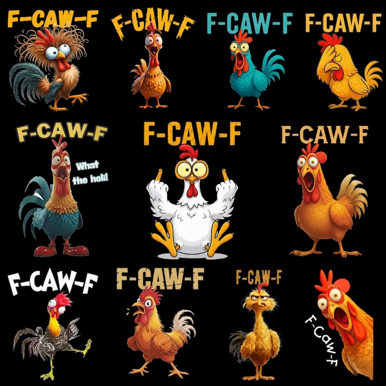 Funny F-Caw-F Chicken PNG, Screaming Rooster Meme Clipart, Crazy Hen Digital Art, F CAW F Meme Png, Meme Farm Animal Shirt Design Download