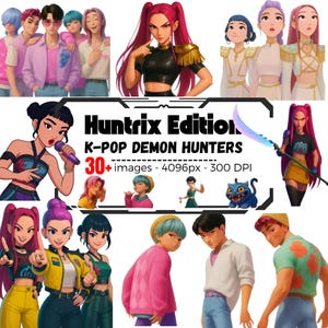 K-pop Demon Hunters Inspired Digital Stickers Pack, Demon hunter PNG, Instant Download (Huntr\x, Rumi, Mira, Zoey, Saja Boys, Jinwoo, Tiger)