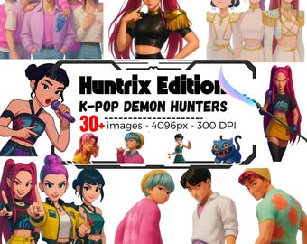 K-pop Demon Hunters Inspired Digital Stickers Pack, Demon hunter PNG, Instant Download (Huntr\x, Rumi, Mira, Zoey, Saja Boys, Jinwoo, Tiger)