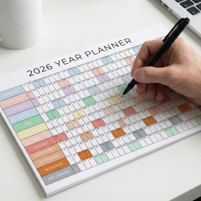 2026 Wall Calendar Printable, Large Year Planner, Year at a Glance 2026 ...