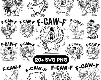 20+ 面白い F-Caw-F チキンバンドル PNG SVG 面白い叫んでいる鶏の Png ミーム 農場の動物の Png F-CAW-F ミーム F-Caw-F チキン 雄鶏のミーム クリップアート