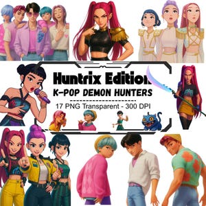 K-pop demonenjagers geïnspireerd digitaal stickerspakket, demonenjager png, instant download (Huntr\x, Rumi, Mira, Zoey, Saja Boys, Jinwoo, Tiger)