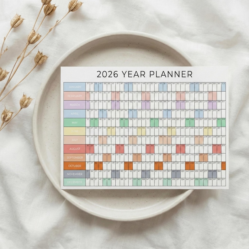2026 Wall Calendar Printable, Large Year Planner, Year at a Glance 2026 ...