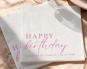 Serviettes d'anniversaire personnalisées avec texte - Serviettes de table cocktail personnalisées pour une décoration de fête - Serviettes de joyeux anniversaire pour tous les âges