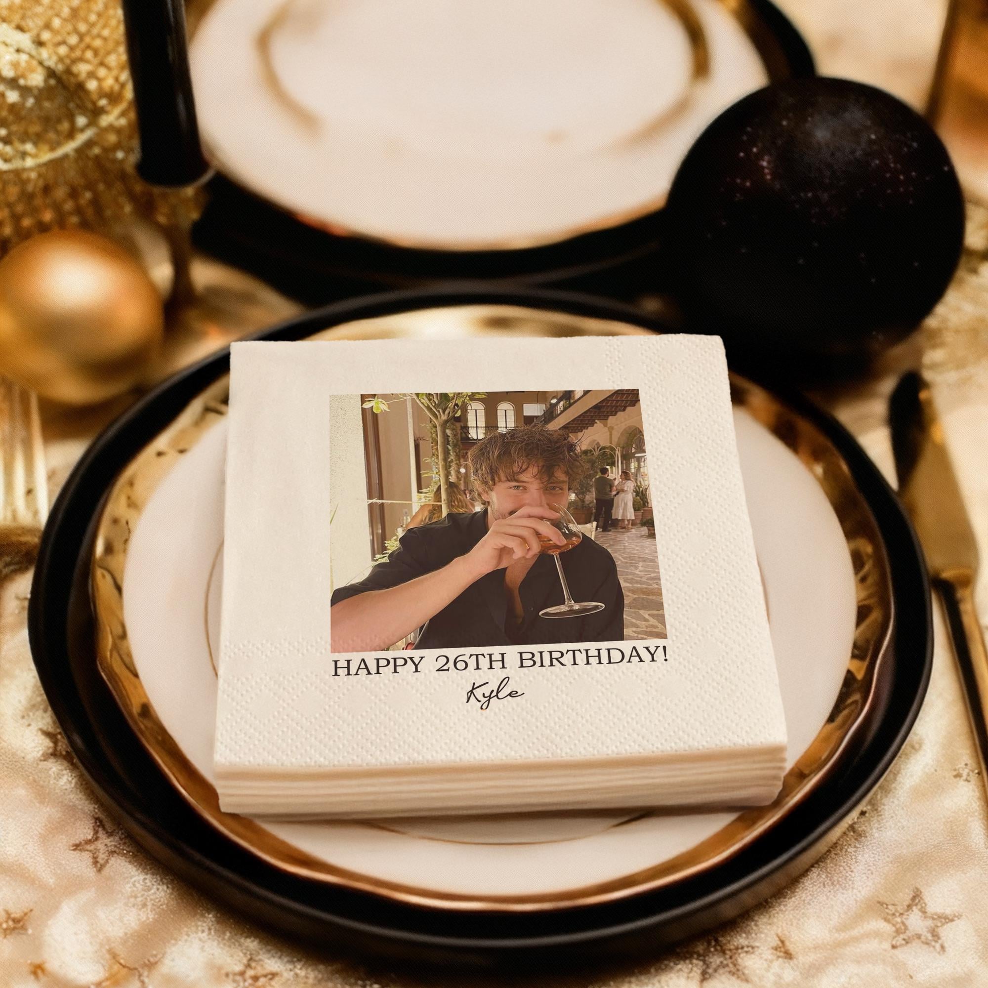 Custom Photo Napkins with Text - Personalized Cocktail Napkins for Birthday Party Decor - Happy Birthday Napkins For All Ages