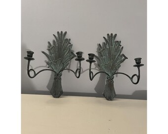 Juego de 2 apliques de pared con portavelas de metal de latón macizo con forma de espiga de trigo de Gatco