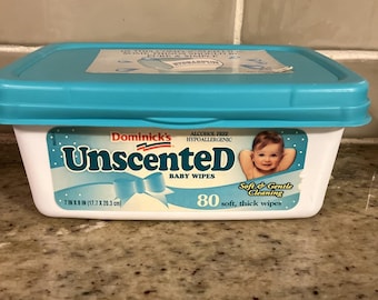 Toallitas húmedas Dominick's vintage, envase vacío de 80 toallitas para bebé sin perfume.
