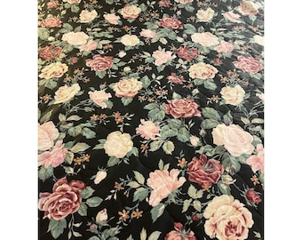 Vintage 90s Black Floral Queen Comforter Lace Ruffles Victorian Cottagecore JCP