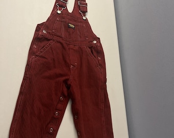 Oshkosh B'Gosh Vestbak Overalls Red Vintage Size 2T Toddler Bibs Striped